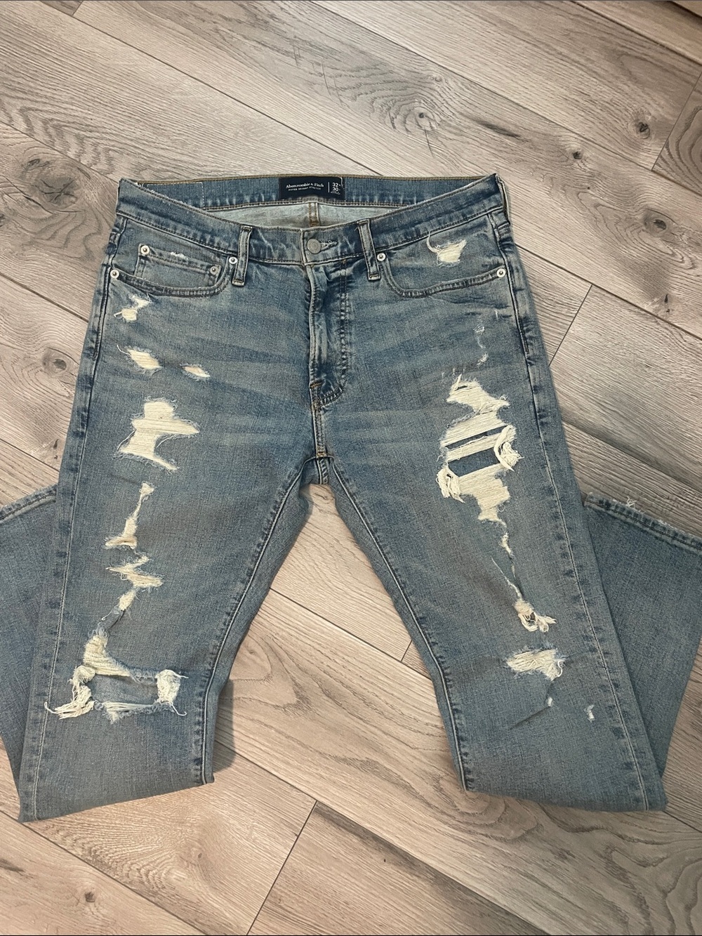 Abercrombie & Fitch Light Blue Distressed Super Skinny Stretch Jeans